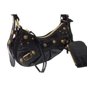 Balenciaga LE Bag Calfskin Leather Black CAGOLE Gold Matte Shoulder XS
